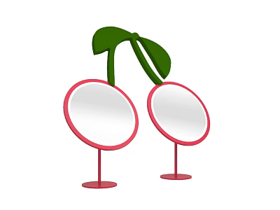 Stylish Round Mirrors With Red Frames And Red Stands Featuring Green Leaf Decorations 3d model