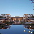 Chinese style Detached Villa with Pond Lanterns and Cherry Blossom Reflections