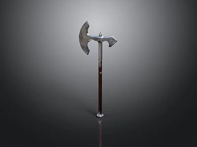Medieval Battle Axe With Metal Blade And Wooden Handle On Dark Background 3d model