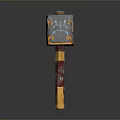 Decorative Fantasy Hammer 3D Model With Blue Patterned Head And Red Gold Handle 3d model