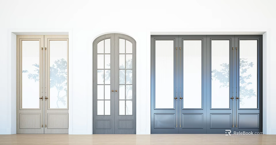Different Colored Double Doors With Glass Windows In Modern Interior Design 3d model 