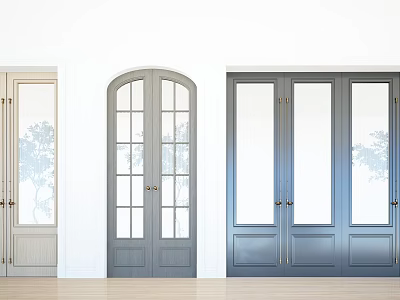 Different Colored Double Doors With Glass Windows In Modern Interior Design 3d model