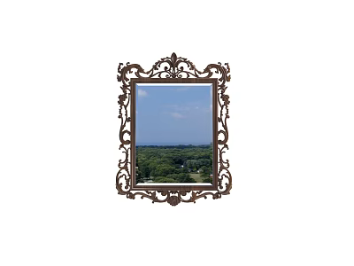 Ornate Carved Frame Mirror Reflecting Blue Sky White Clouds and Green Trees 3d model