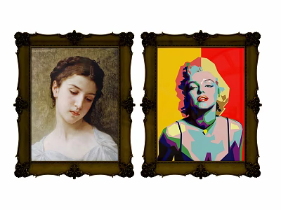 Two Framed Female Portraits In Classical And Pop Art Styles With Elegant Carved Frames 3d model