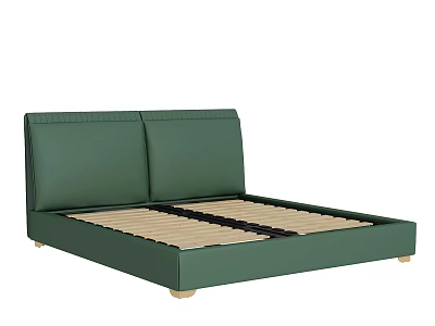 Modern Green Double Bed With Leather Headboard Wooden Slats And Gold Legs 3d model