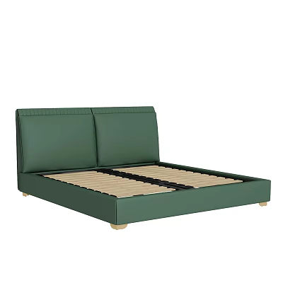 Modern Green Double Bed With Leather Headboard Wooden Slats And Gold Legs 3d model