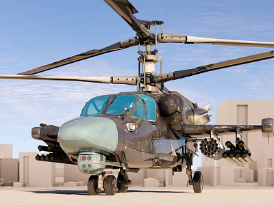 Military Attack Helicopter With Armed Missiles And Cockpit In Clear Blue Sky 3d model