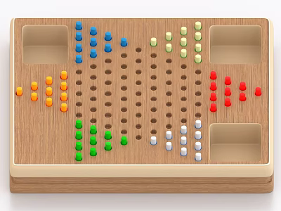 Classic Wooden Board Game With Multi Colored Marbles And Storage Grooves For Family Entertainment 3d model
