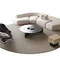 Modern Sofa Coffee Table Combination Round Coffee Table Curved Sofa 3d model