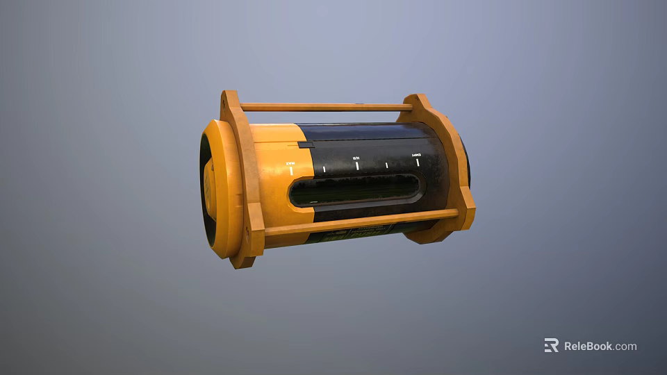 Stylish Yellow And Black Cylindrical Storage Furniture With Handle And Smooth Surface 3d model 
