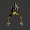 Ornate Winged Weapon With Golden Brown Decorative Straps And Spikes In Metallic Texture
