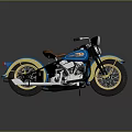 Vintage Blue and Yellow Motorcycle with Brown Leather Seat and Chrome Details