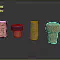 Various Colored Wine Cork Stoppers Displayed With Different Designs And Logos