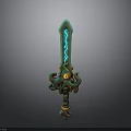 Fantasy Sword Green Blade With Blue Glowing Patterns Octopus Tentacle And Spiral Decorated Hilt