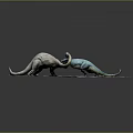 Two Light Colored And Blue Dinosaur Models In Interacting Pose On Display Base