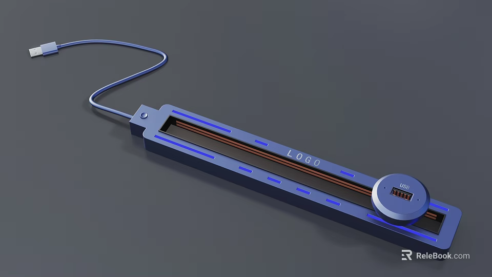 Blue Long Strip Daily Electrical Appliance With Connecting Cable 10000 Numeric Display And Circular Interface 3d model 