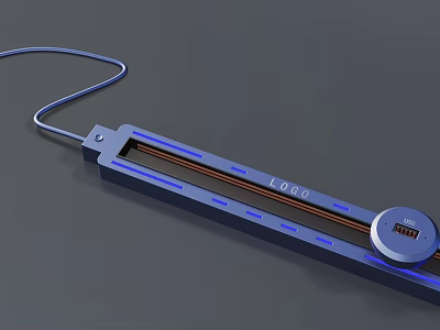 Blue Long Strip Daily Electrical Appliance With Connecting Cable 10000 Numeric Display And Circular Interface 3d model