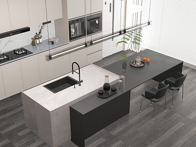 Open kitchen with middle island 3d model