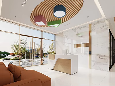 School Reception Area With Modern Design Sofa And Colorful Lights 3d model