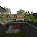 Modern Courtyard Garden With Stone Wall Outdoor Furniture Lawn And Water Feature