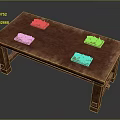 Rustic Wooden Long Dining Table With Four Trays Of Fresh Fruits And Vegetables