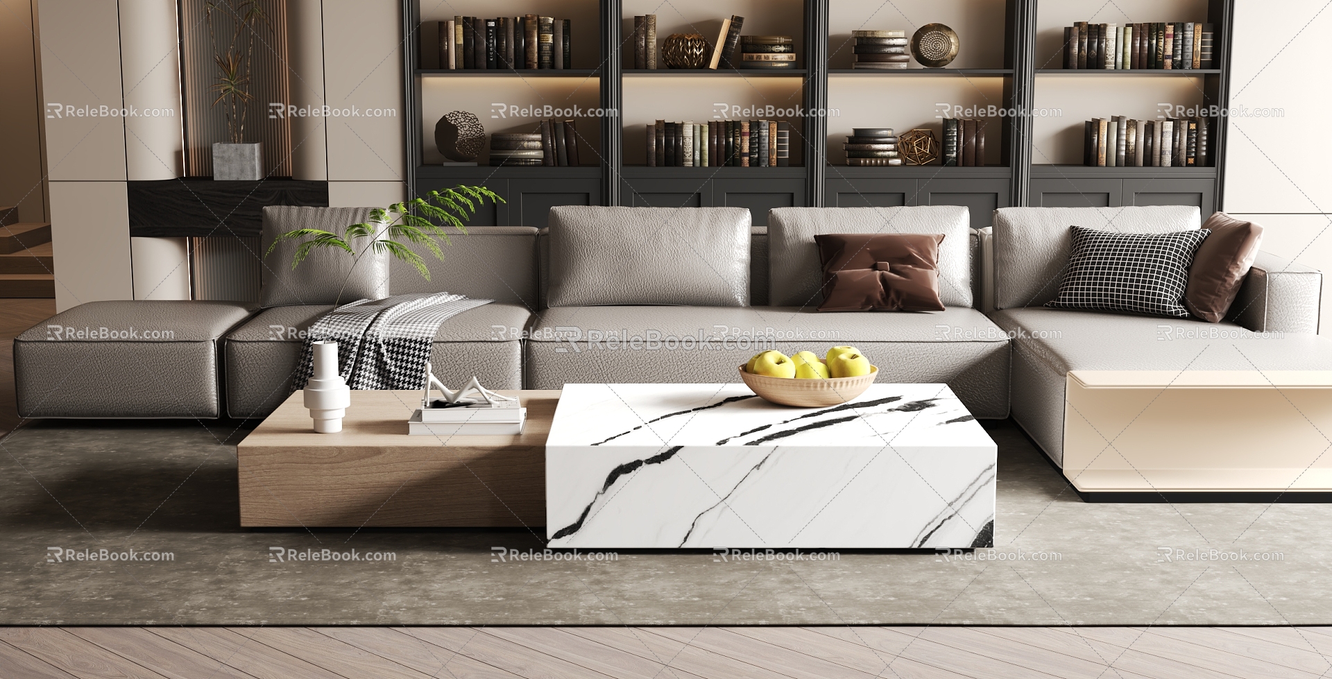 Modern Italian Sofa Coffee Table Combination Background Bookcase 3d model