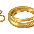 Elegant Golden Jewelry Set With Twisted Bracelets And Diamond Studded Rings