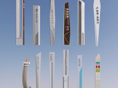 Diverse Modern Signage Designs With Various Shapes Colors And Commercial Uses 3d model
