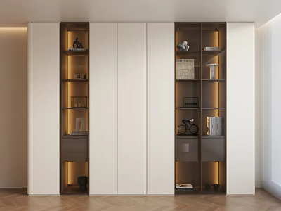 Modern Wine Cabinet Interior Design With White And Dark Doors Open Shelves And LED Lighting 3d model