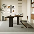Modern Minimalist Study Room Interior With Desk Chair Bookshelf Green Plant And Wall Art