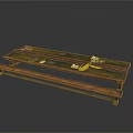 Long Multi Layer Wooden Coffee Table With Green Top And Storage Shelves Design