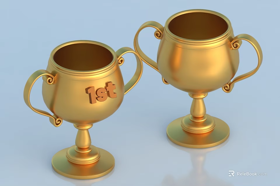 Golden Trophy Design For 1st Place With Elegant Handles And Shiny Finish 3d model 