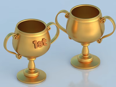 Golden Trophy Design For 1st Place With Elegant Handles And Shiny Finish 3d model