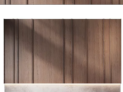 Wooden Background Wall With Vertical Panel Design And Warm Lighting For Modern Interior 3d model