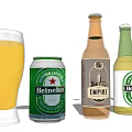 Assorted Beer Bottles Cans and Glasses with Heineken Empire Brand Labels
