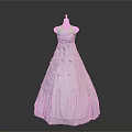 Elegant White Lace Gown With Fluffy Skirt And Decorations On Mannequin