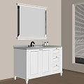 White Modern Bathroom Vanity Cabinet with Mirror Storage Drawers and Window Blinds