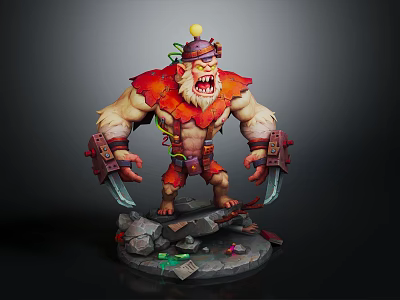 Fierce Open Mouth Monster With Red Fur Mechanical Claws Sharp Teeth And Metal Gear 3d model