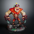 Fierce Open Mouth Monster With Red Fur Mechanical Claws Sharp Teeth And Metal Gear