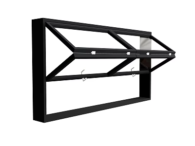 Black Metal Wall Mounted Organizer With Geometric Frame Hooks And Shelf 3d model