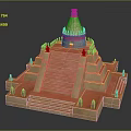 Ancient Pyramid Architecture With Multiple Stepped Layers Red Staircase And Small Temple On Top 3d model