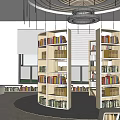 Public Office Space with Circular Bookshelves Filled with Books and Natural Light from Windows