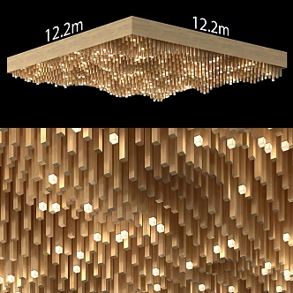 Modern irregular wooden square ceiling shape 3d model