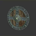Medieval Circular Shield Weapon With Wooden Center Metal Rim And Decorative Rivets