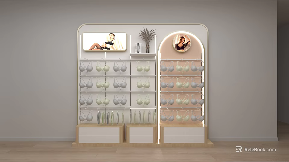 Stylish Display Shelf With Decorative Ornament Set Lingerie Hanging Racks And Plant Decorations 3d model 