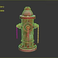 Red Fire Hydrant With Hanging Chains And Metallic Painted Surface