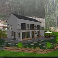 Rustic White Homestay Building With Black Roof And Stone Pathway In Wooded Surroundings