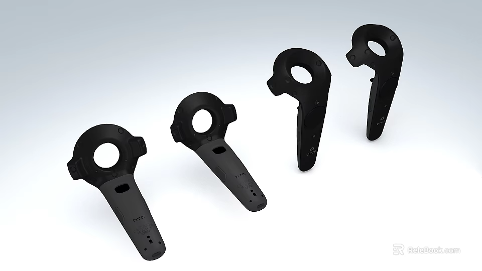 Four Black Plastic Mechanical Components With Circular Holes And Handle Shapes 3d model 