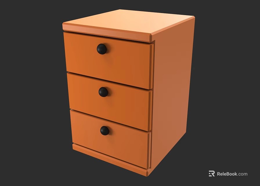 Orange Entryway Side Cabinet With Three Drawers And Black Knobs 3d model 