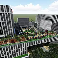 Modern Urban Landscape Design With Water Features Trees And Open Square Around High Rise Buildings